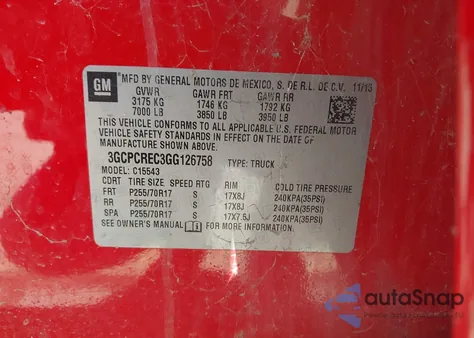 2016 Chevrolet Silverado 1500 1Lt из США, поврежденный, VIN 3GCPCREC3GG126758